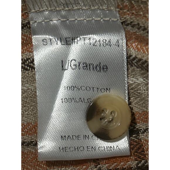 Papermoon Flannel Shirt Top Size Large Tan & Orange Mixed Plaids Raw Edges NWT - Picture 8 of 9
